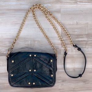 ❤️ Badgley Mischka Black Leather Gold Studded Clutch